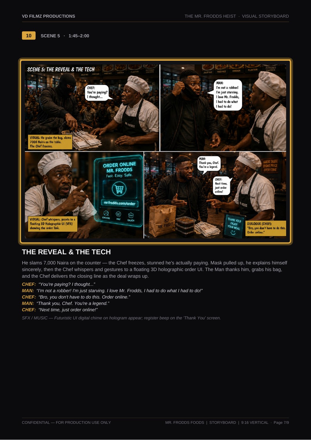 The Mr. Frodd's Heist visual storyboard — page 7 of 9