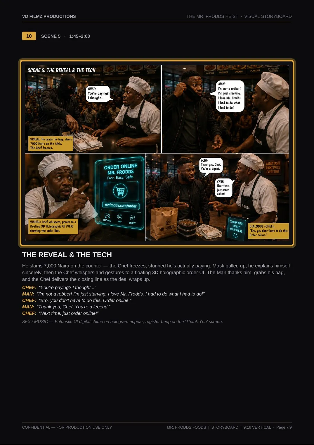 The Mr. Frodd's Heist visual storyboard — page 7 of 9